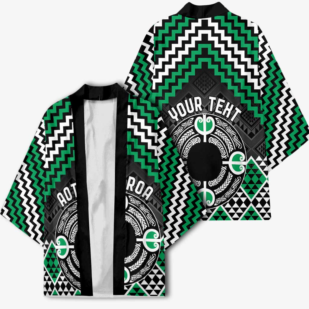 Personalised Aotearoa Niho Taniwha Motif Kimono Green Style - Polynesian Pride