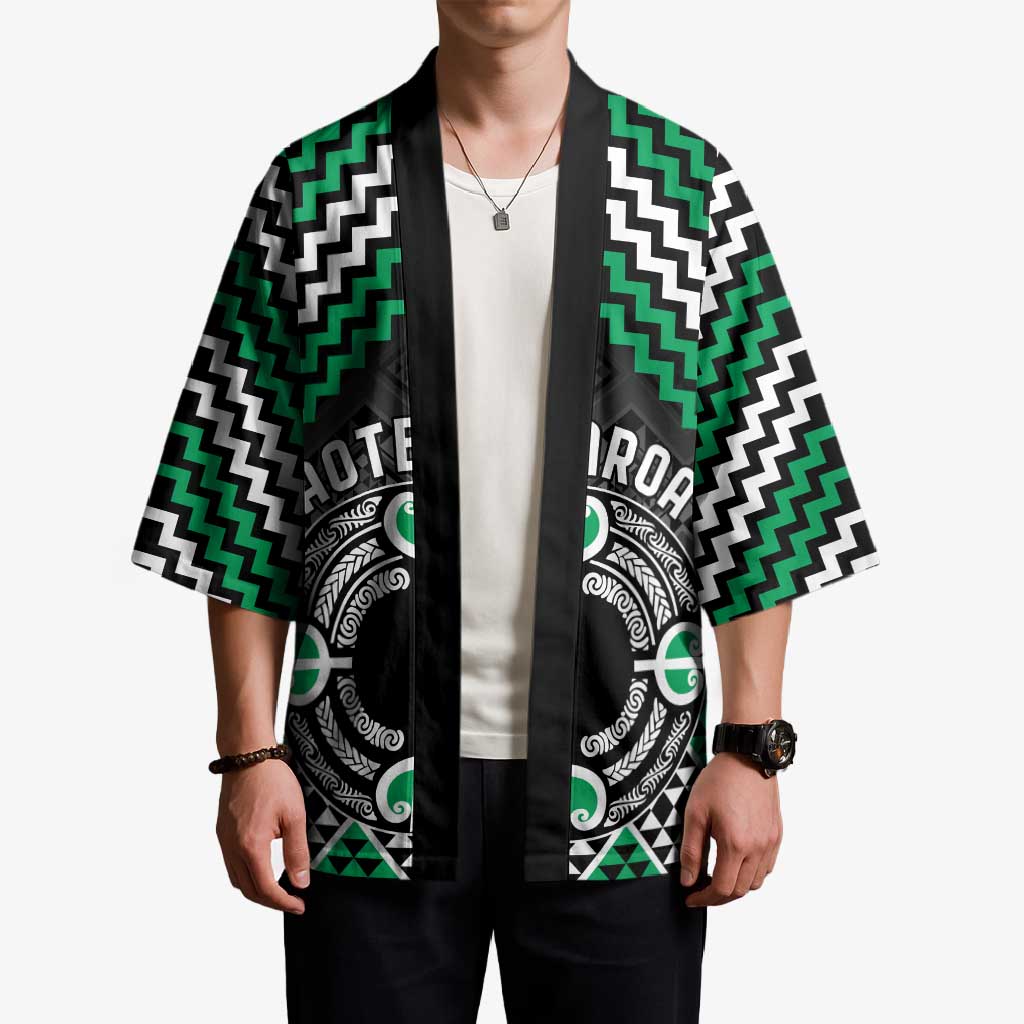 Personalised Aotearoa Niho Taniwha Motif Kimono Green Style - Polynesian Pride