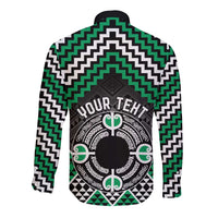 Personalised Aotearoa Niho Taniwha Motif Long Sleeve Button Shirt Green Style LT9 - Polynesian Pride