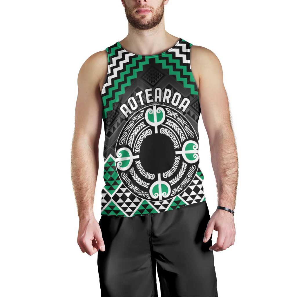 Personalised Aotearoa Niho Taniwha Motif Men Tank Top Green Style