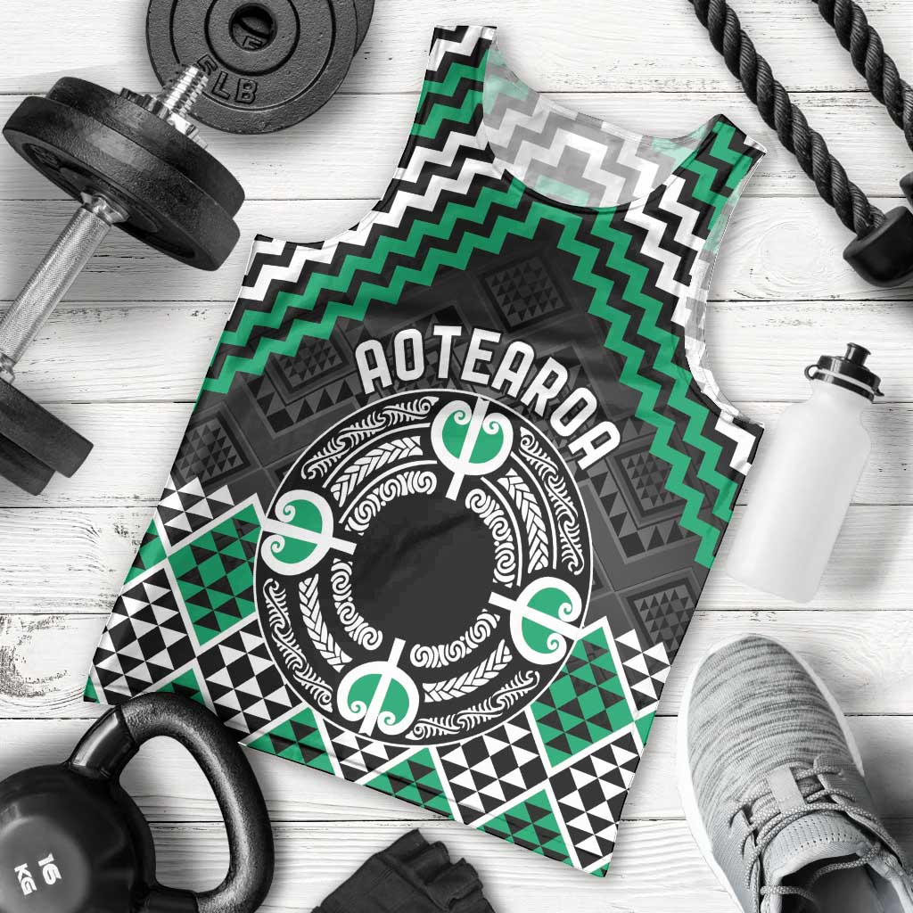 Personalised Aotearoa Niho Taniwha Motif Men Tank Top Green Style