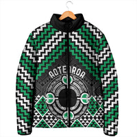 Personalised Aotearoa Niho Taniwha Motif Padded Jacket Green Style - Polynesian Pride