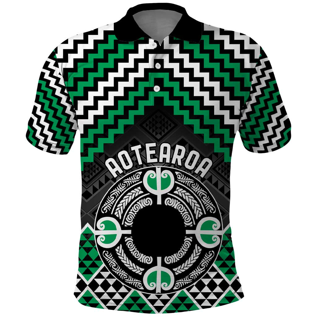 Personalised Aotearoa Niho Taniwha Motif Polo Shirt Green Style
