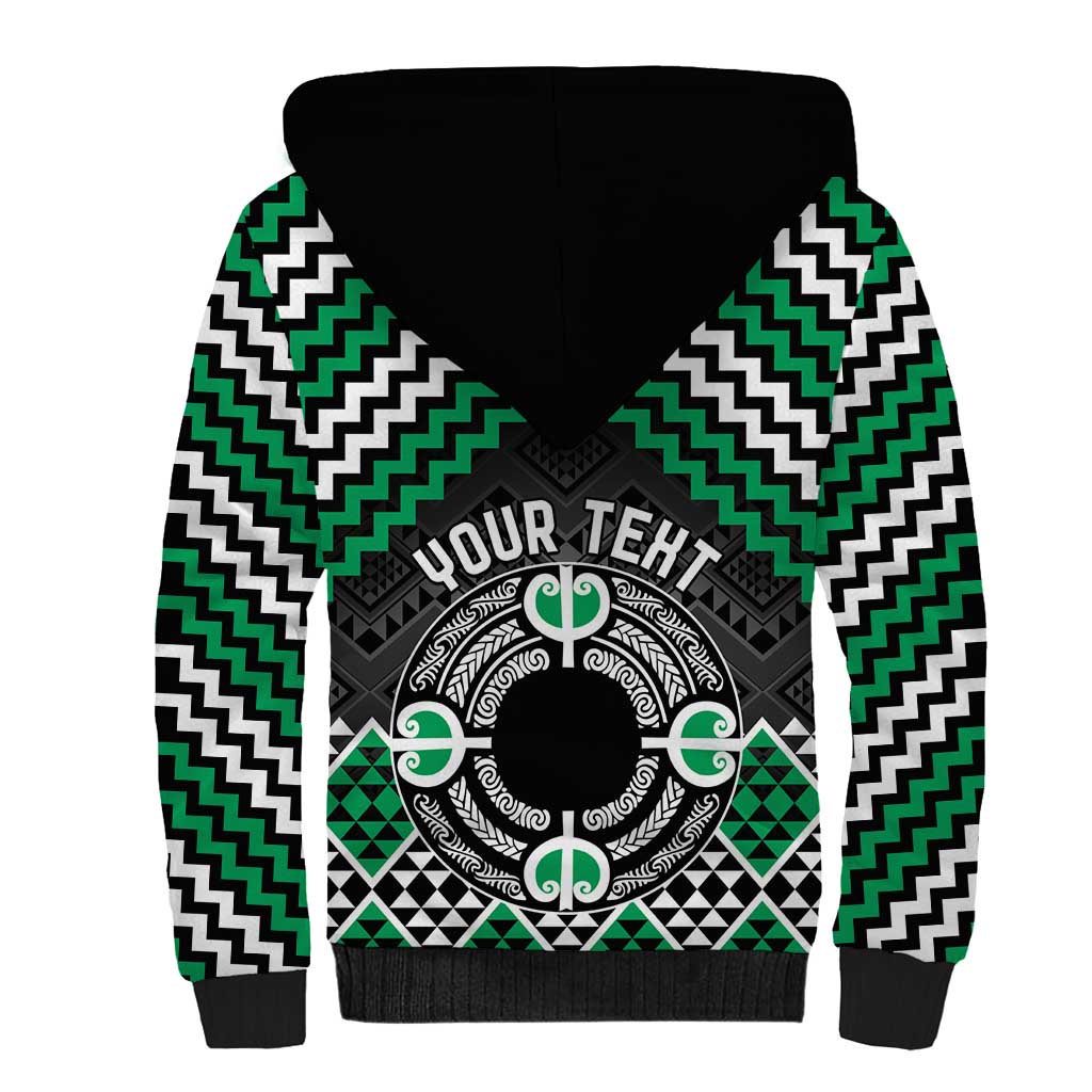 Personalised Aotearoa Niho Taniwha Motif Sherpa Hoodie Green Style