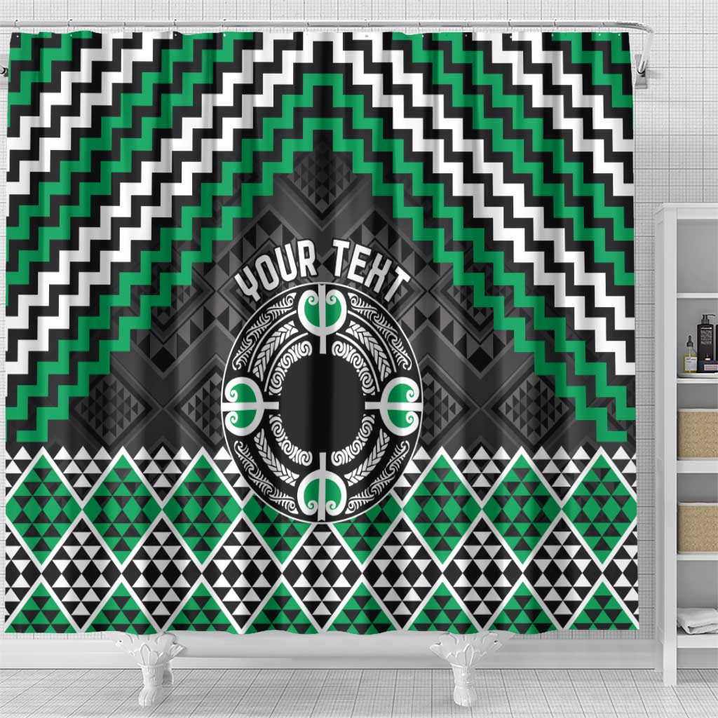 Personalised Aotearoa Niho Taniwha Motif Shower Curtain Green Style