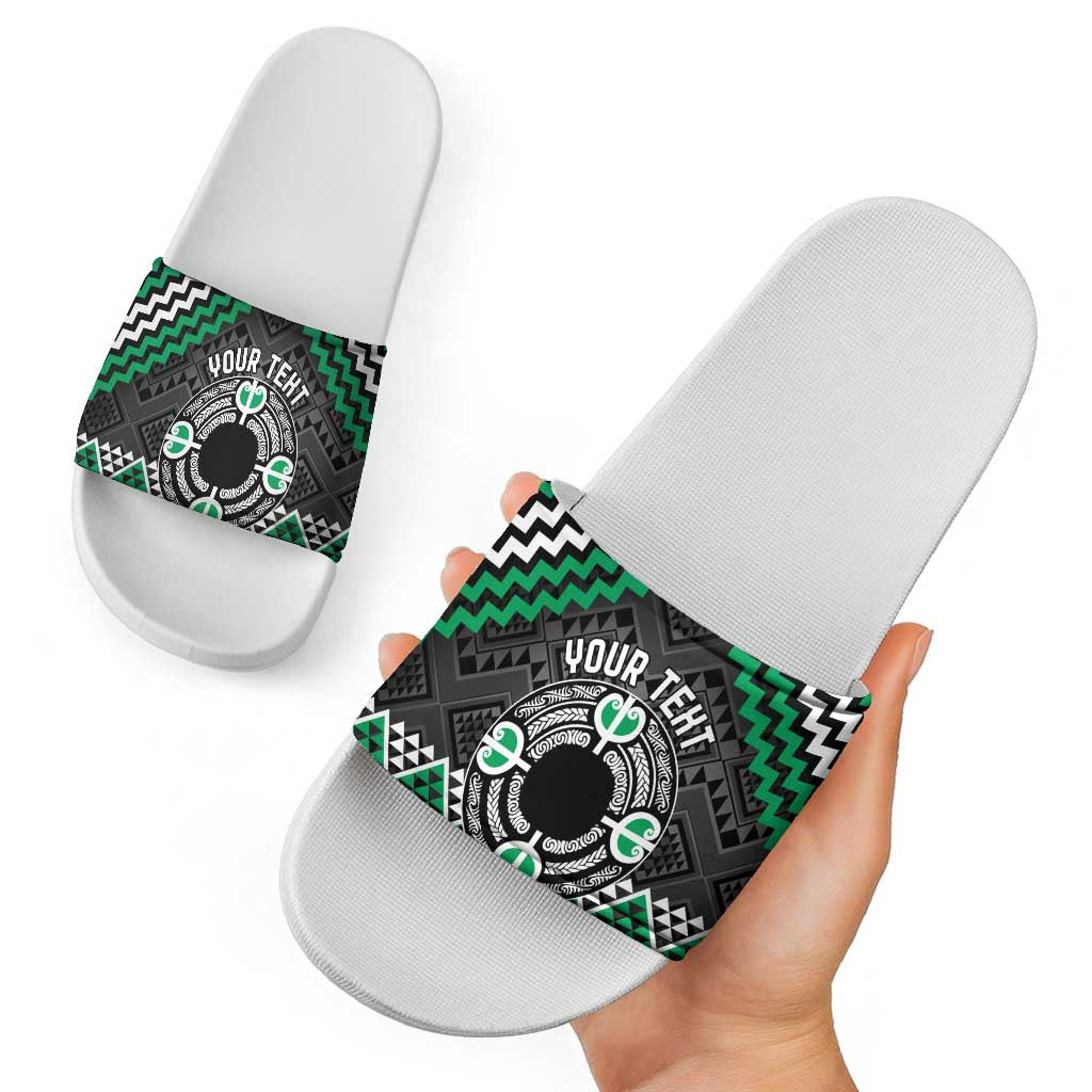 Personalised Aotearoa Niho Taniwha Motif Slide Sandals Green Style LT9 - Polynesian Pride