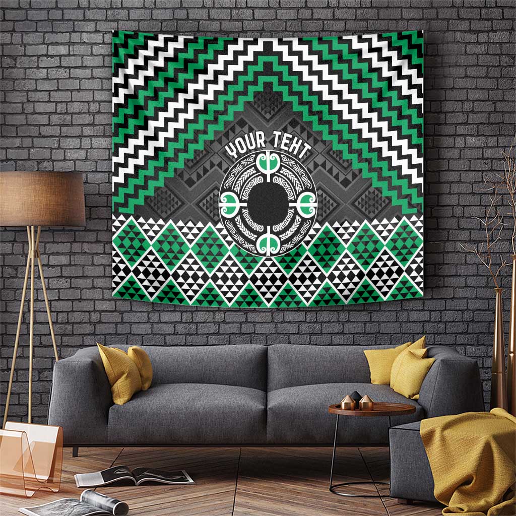 Personalised Aotearoa Niho Taniwha Motif Tapestry Green Style