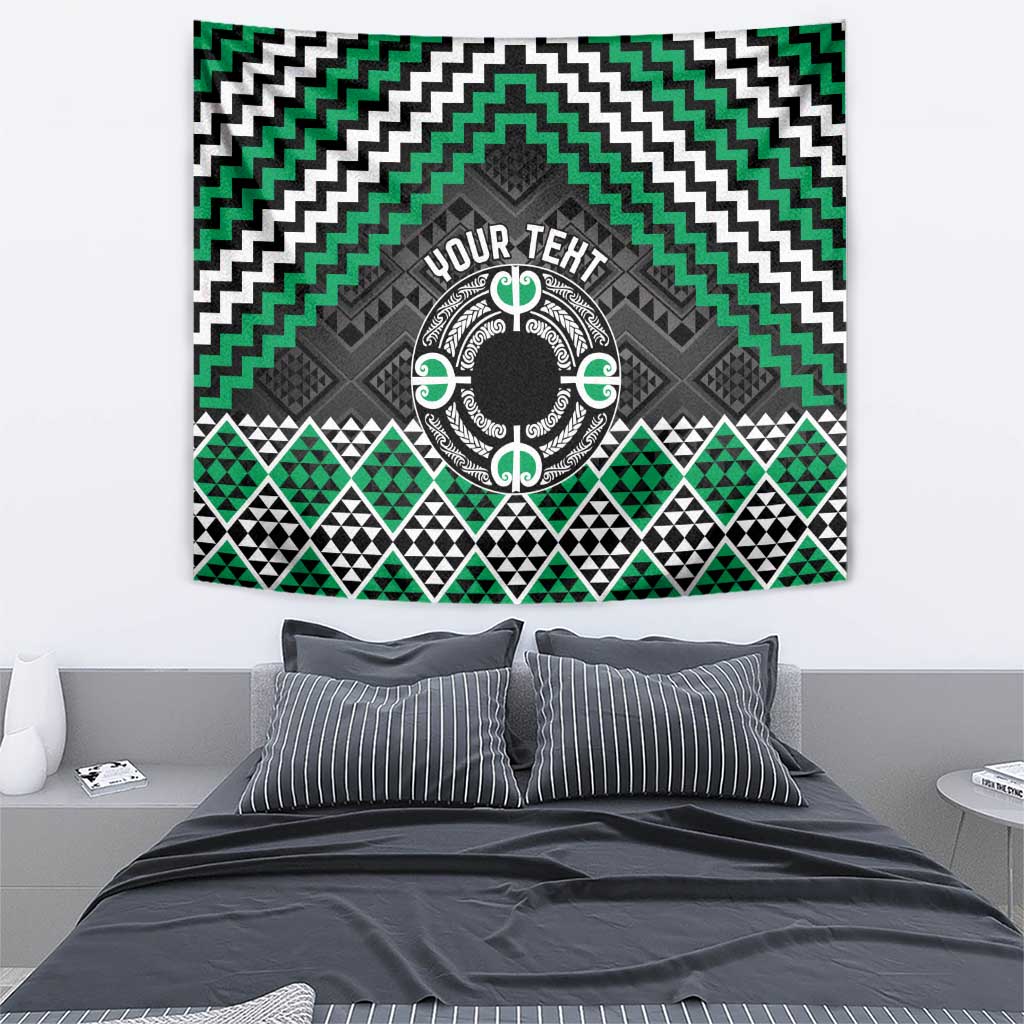 Personalised Aotearoa Niho Taniwha Motif Tapestry Green Style