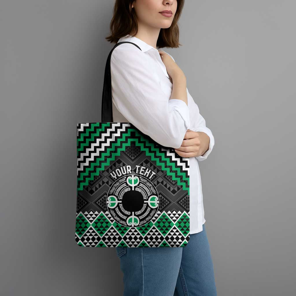 Personalised Aotearoa Niho Taniwha Motif Tote Bag Green Style - Polynesian Pride