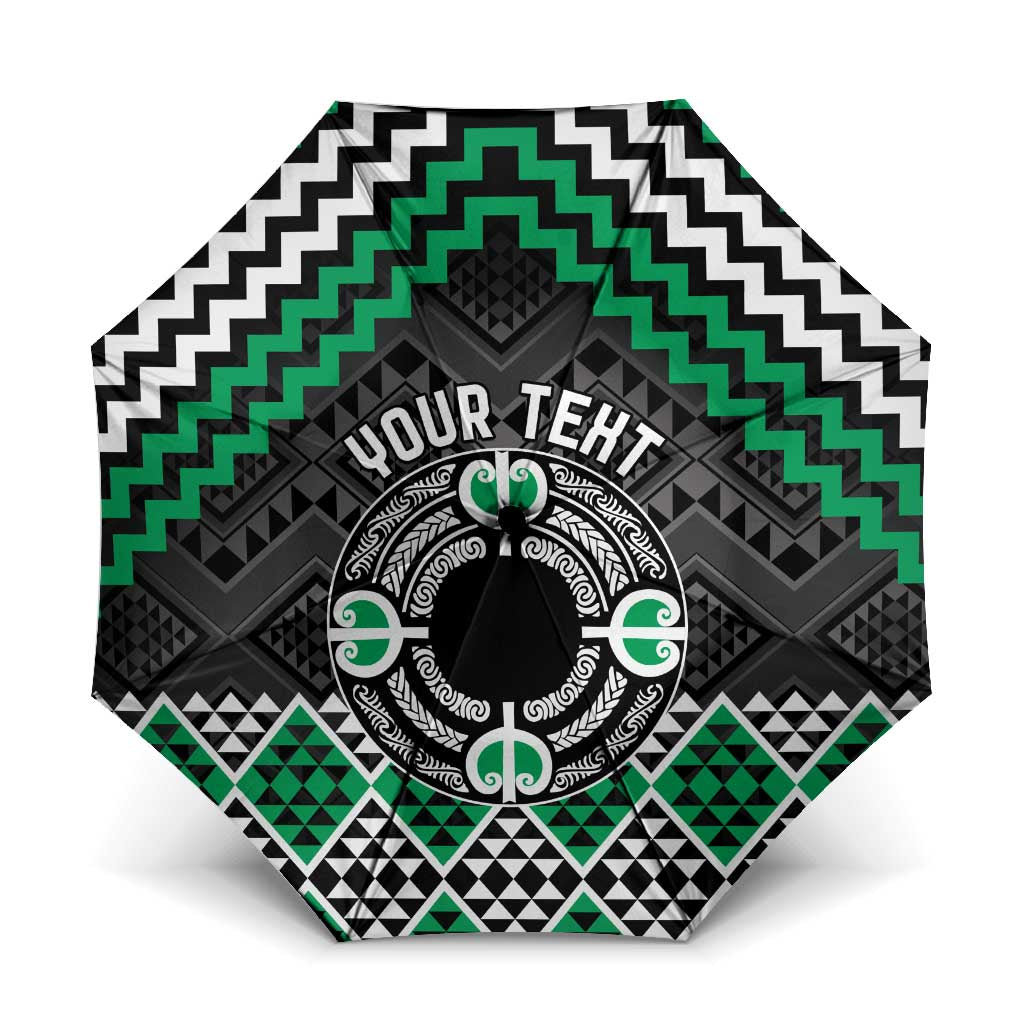 Personalised Aotearoa Niho Taniwha Motif Umbrella Green Style - Polynesian Pride