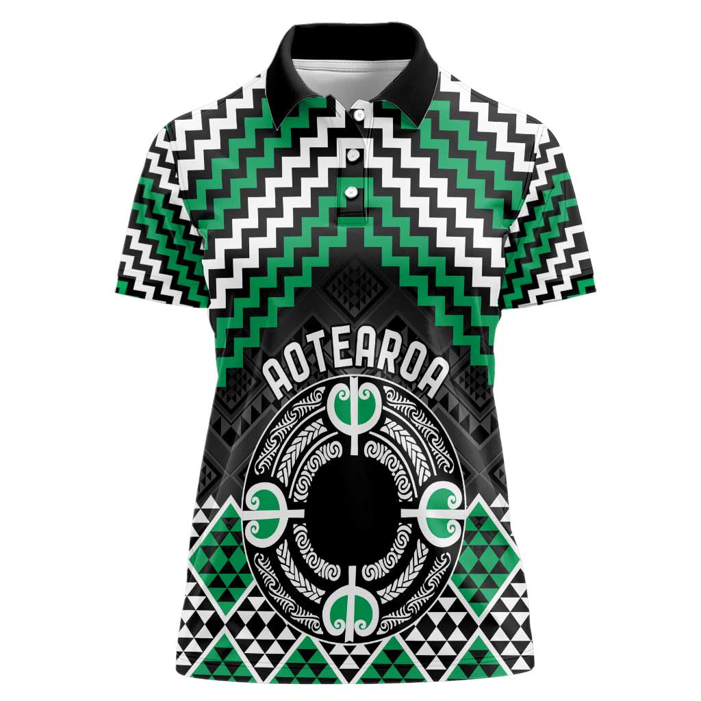 Personalised Aotearoa Niho Taniwha Motif Women Polo Shirt Green Style