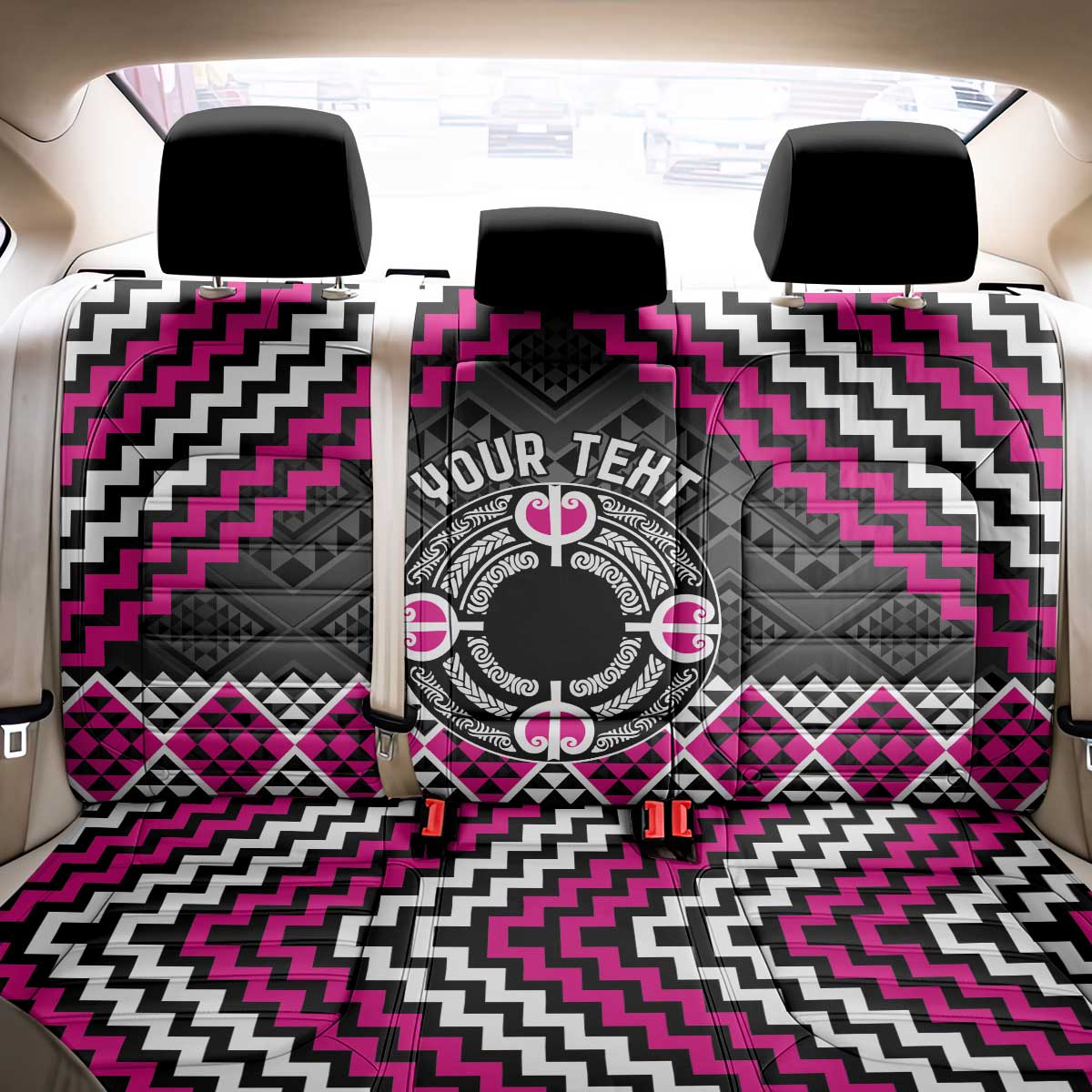 Personalised Aotearoa Niho Taniwha Motif Back Car Seat Cover Pink Style