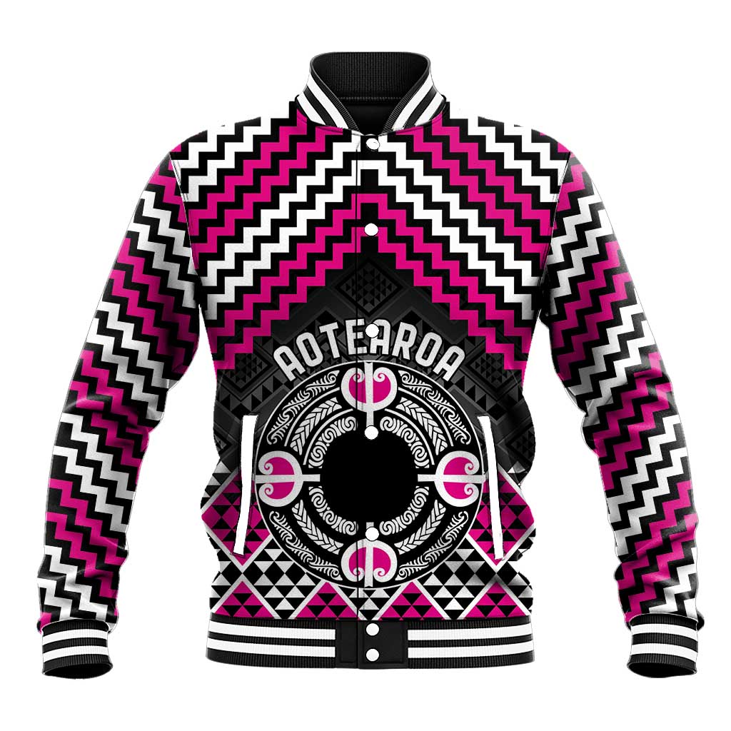 Personalised Aotearoa Niho Taniwha Motif Baseball Jacket Pink Style LT9 Unisex Pink - Polynesian Pride