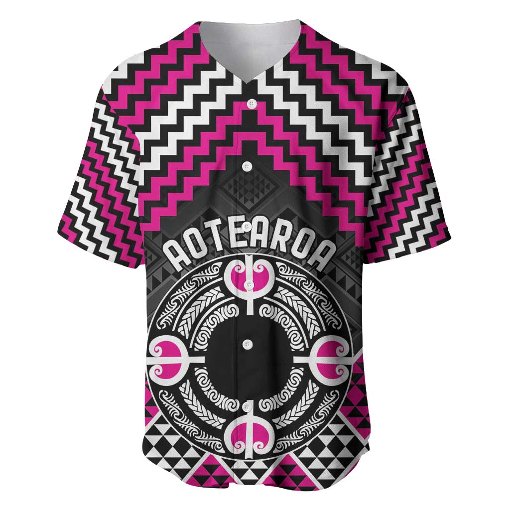 Personalised Aotearoa Niho Taniwha Motif Baseball Jersey Pink Style LT9 Pink - Polynesian Pride