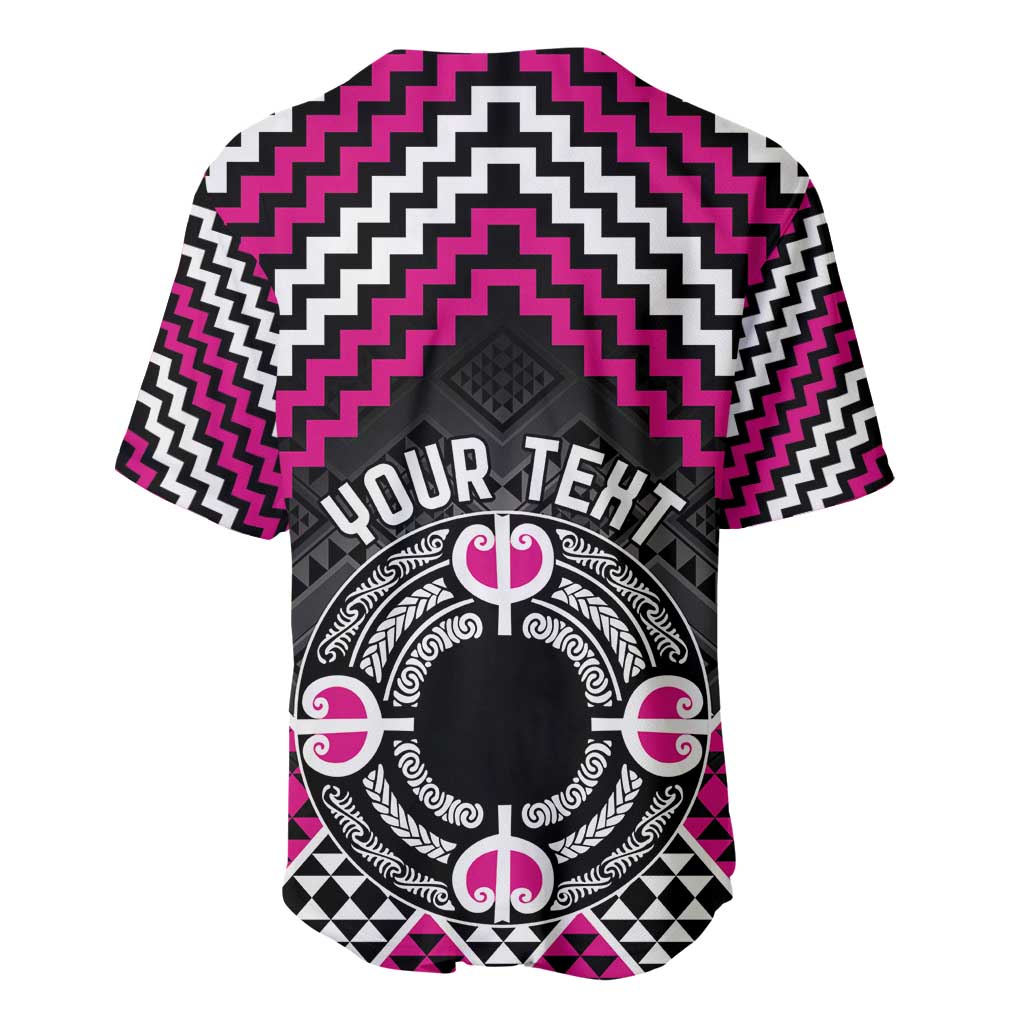 Personalised Aotearoa Niho Taniwha Motif Baseball Jersey Pink Style LT9 - Polynesian Pride