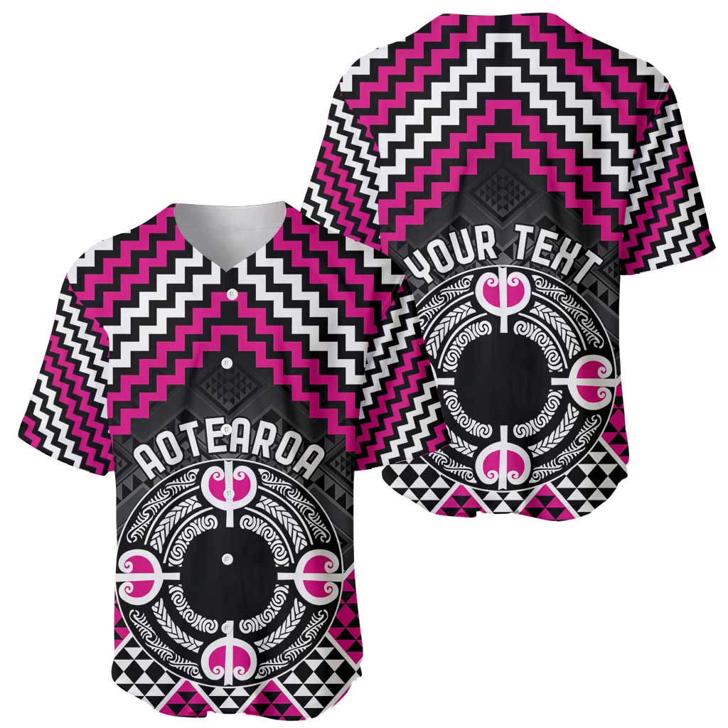 Personalised Aotearoa Niho Taniwha Motif Baseball Jersey Pink Style LT9 - Polynesian Pride