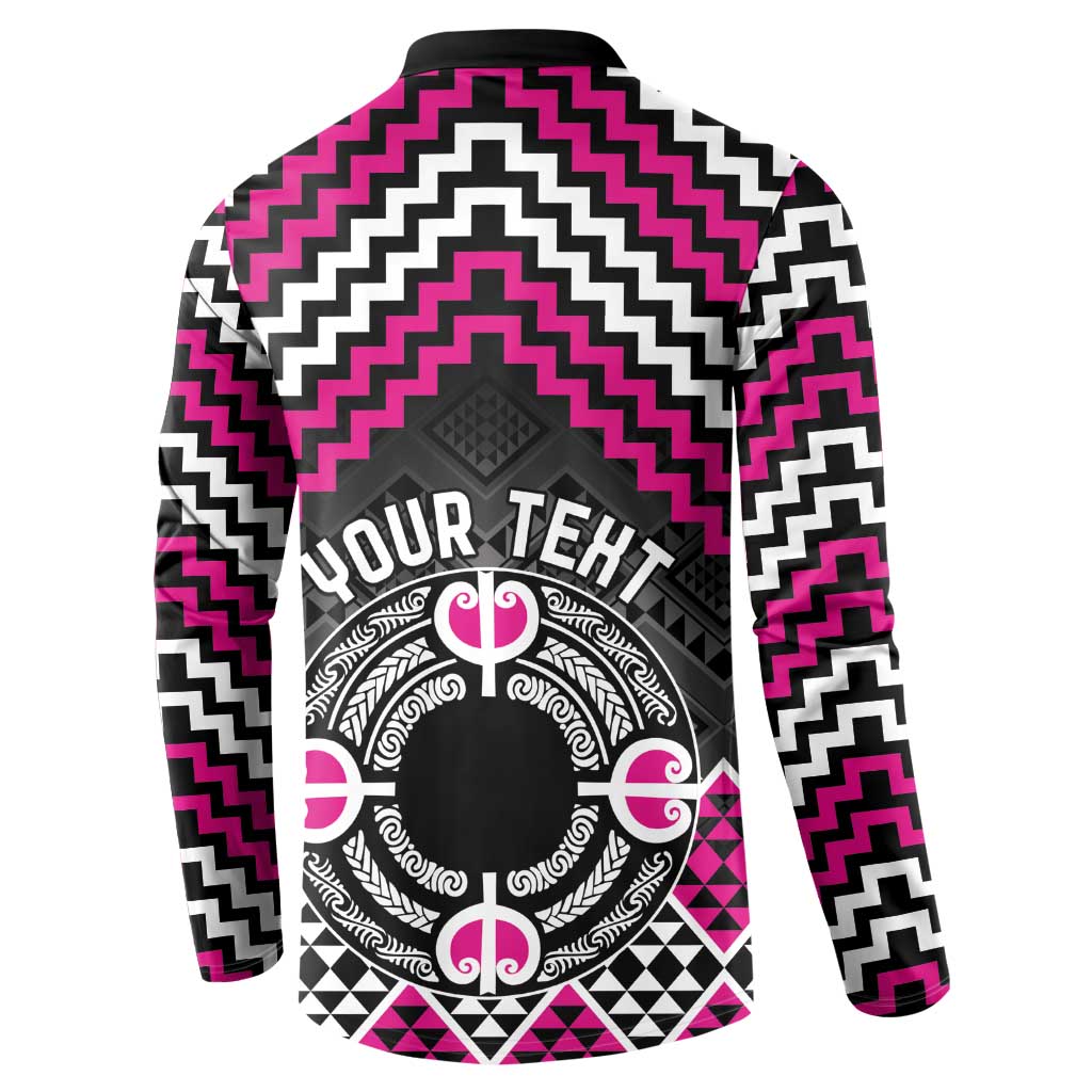 Personalised Aotearoa Niho Taniwha Motif Button Sweatshirt Pink Style LT9 - Polynesian Pride