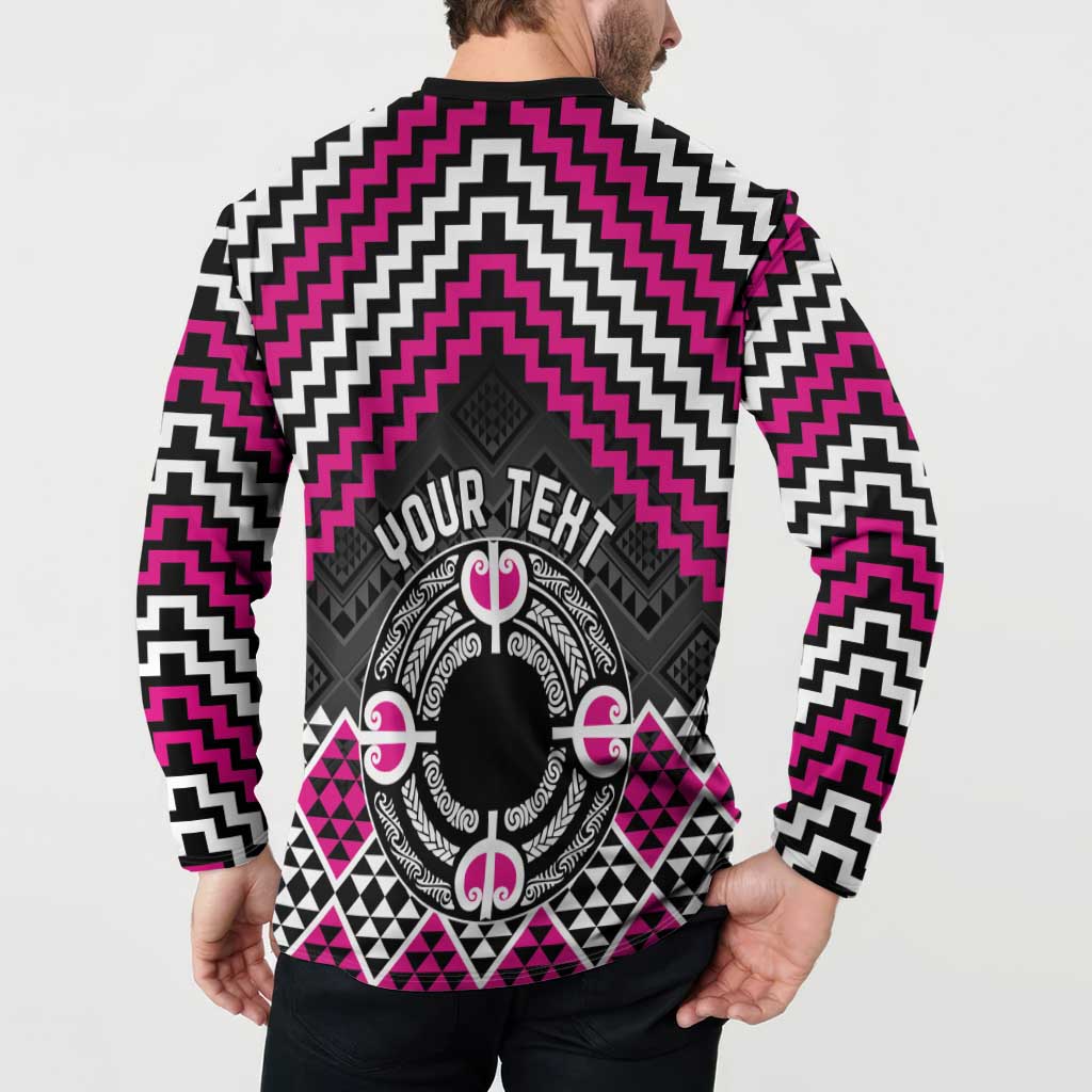 Personalised Aotearoa Niho Taniwha Motif Button Sweatshirt Pink Style LT9 - Polynesian Pride