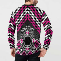 Personalised Aotearoa Niho Taniwha Motif Button Sweatshirt Pink Style LT9 - Polynesian Pride