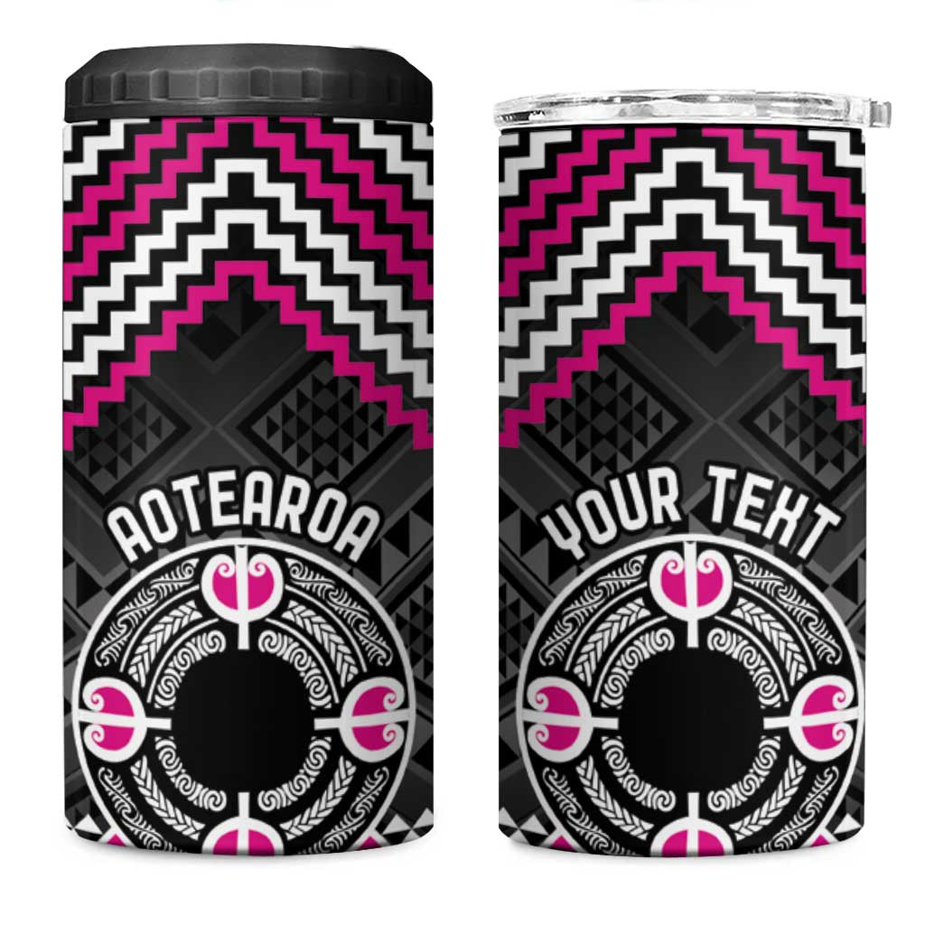 Personalised Aotearoa Niho Taniwha Motif 4 in 1 Can Cooler Tumbler Pink Style