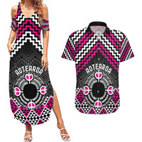 Personalised Aotearoa Niho Taniwha Motif Couples Matching Summer Maxi Dress and Hawaiian Shirt Pink Style LT9 Pink - Polynesian Pride