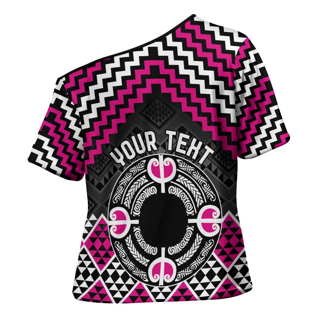 Personalised Aotearoa Niho Taniwha Motif Cross Shoulder Shirt Pink Style - Polynesian Pride