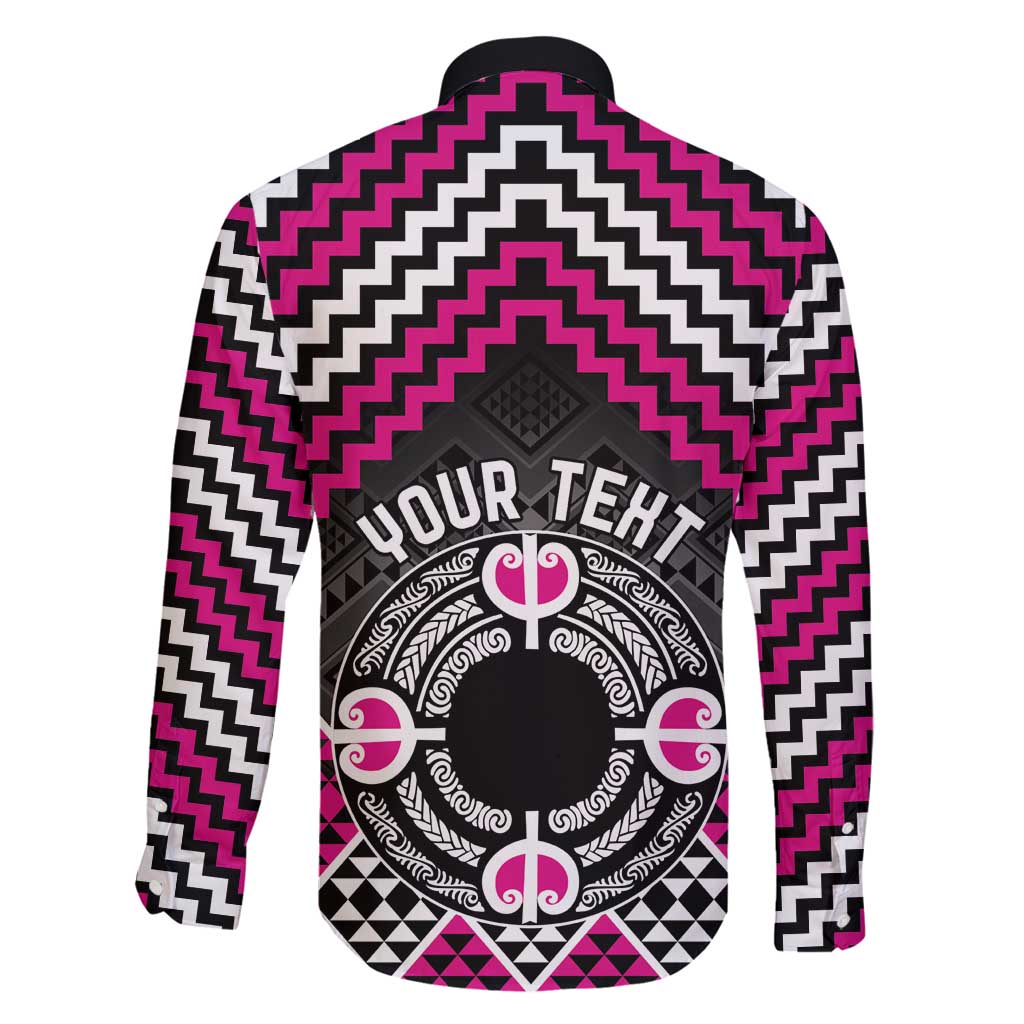 Personalised Aotearoa Niho Taniwha Motif Family Matching Long Sleeve Bodycon Dress and Hawaiian Shirt Pink Style