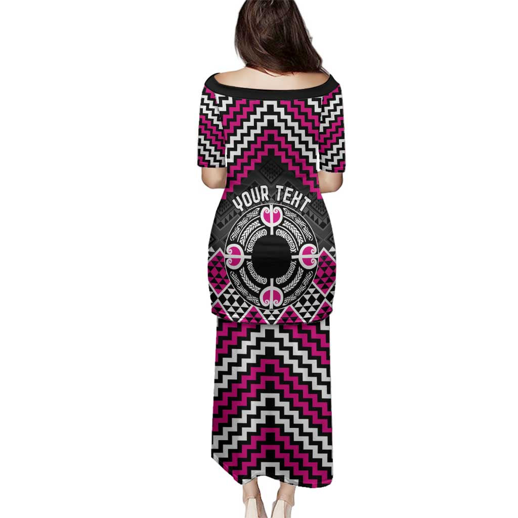 Personalised Aotearoa Niho Taniwha Motif Family Matching Puletasi and Hawaiian Shirt Pink Style LT9 - Polynesian Pride
