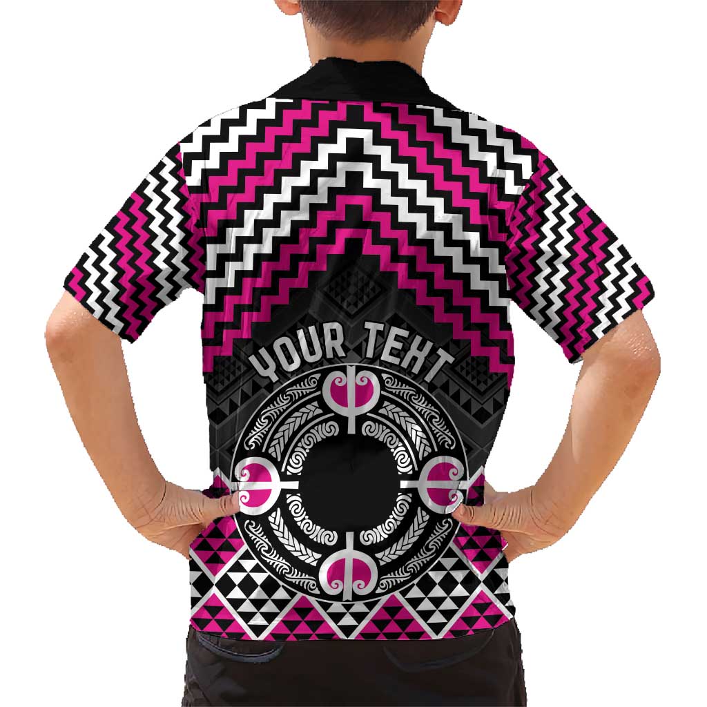 Personalised Aotearoa Niho Taniwha Motif Family Matching Short Sleeve Bodycon Dress and Hawaiian Shirt Pink Style LT9 - Polynesian Pride