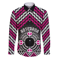 Personalised Aotearoa Niho Taniwha Motif Family Matching Short Sleeve Bodycon Dress and Hawaiian Shirt Pink Style LT9 Dad's Shirt - Long Sleeve Pink - Polynesian Pride