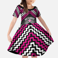 Personalised Aotearoa Niho Taniwha Motif Family Matching Summer Maxi Dress and Hawaiian Shirt Pink Style LT9 Daughter's Dress Pink - Polynesian Pride