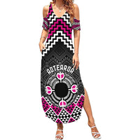 Personalised Aotearoa Niho Taniwha Motif Family Matching Summer Maxi Dress and Hawaiian Shirt Pink Style LT9 Mom's Dress Pink - Polynesian Pride