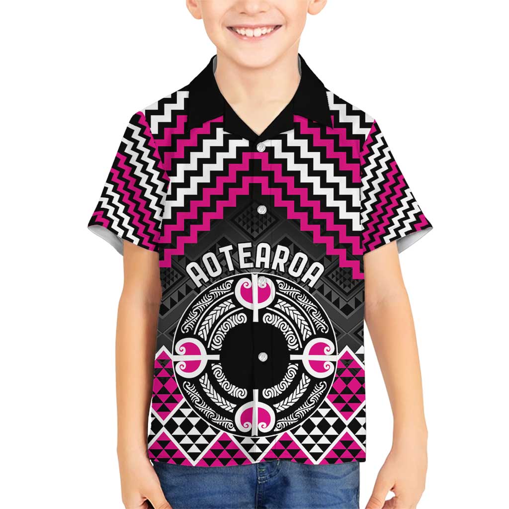Personalised Aotearoa Niho Taniwha Motif Family Matching Tank Maxi Dress and Hawaiian Shirt Pink Style