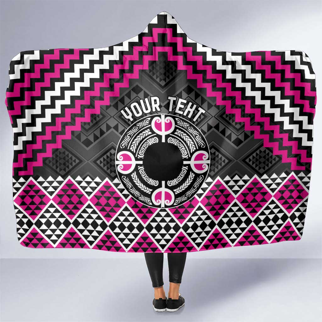 Personalised Aotearoa Niho Taniwha Motif Hooded Blanket Pink Style