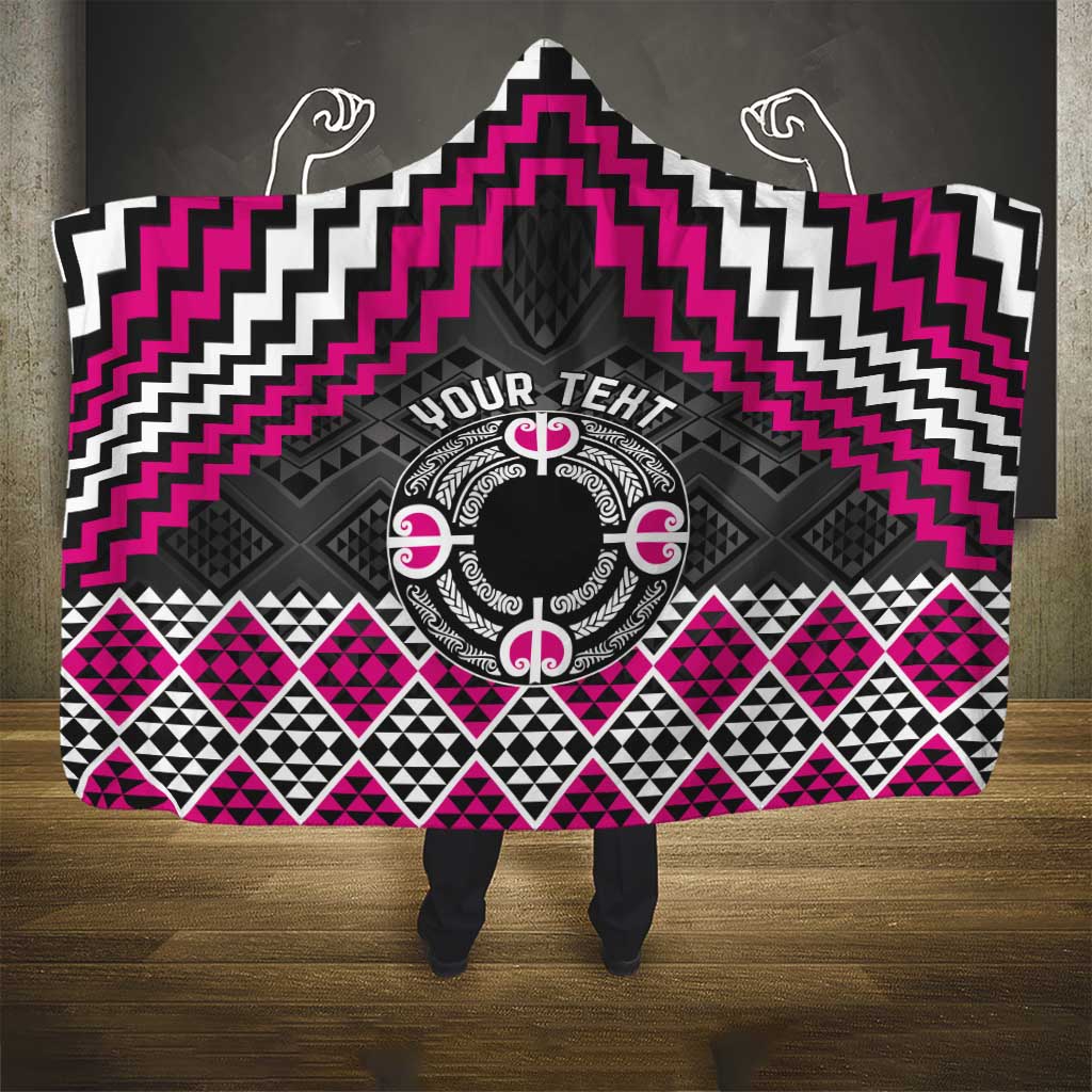 Personalised Aotearoa Niho Taniwha Motif Hooded Blanket Pink Style