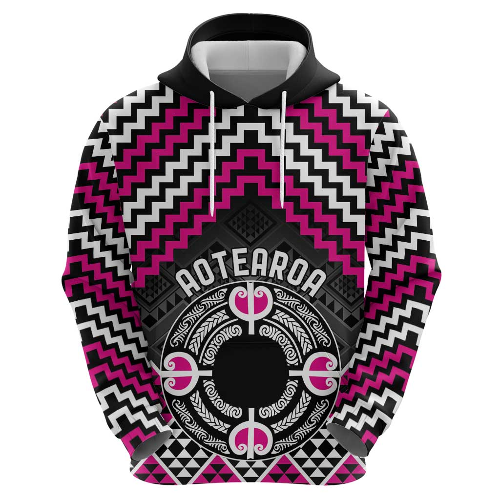 Personalised Aotearoa Niho Taniwha Motif Hoodie Pink Style