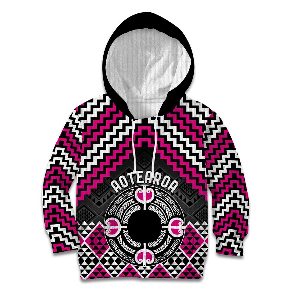 Personalised Aotearoa Niho Taniwha Motif Kid Hoodie Pink Style