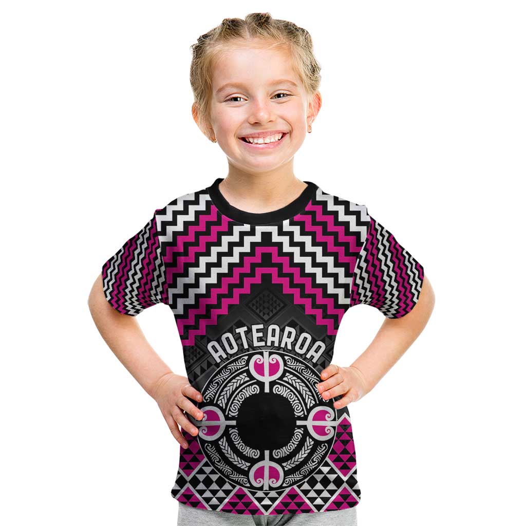 Personalised Aotearoa Niho Taniwha Motif Kid T Shirt Pink Style LT9 Pink - Polynesian Pride