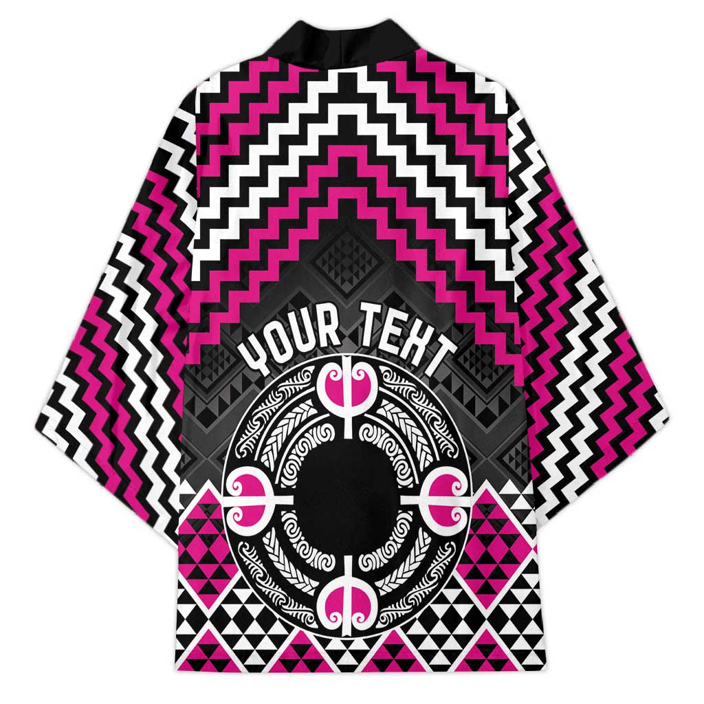Personalised Aotearoa Niho Taniwha Motif Kimono Pink Style - Polynesian Pride