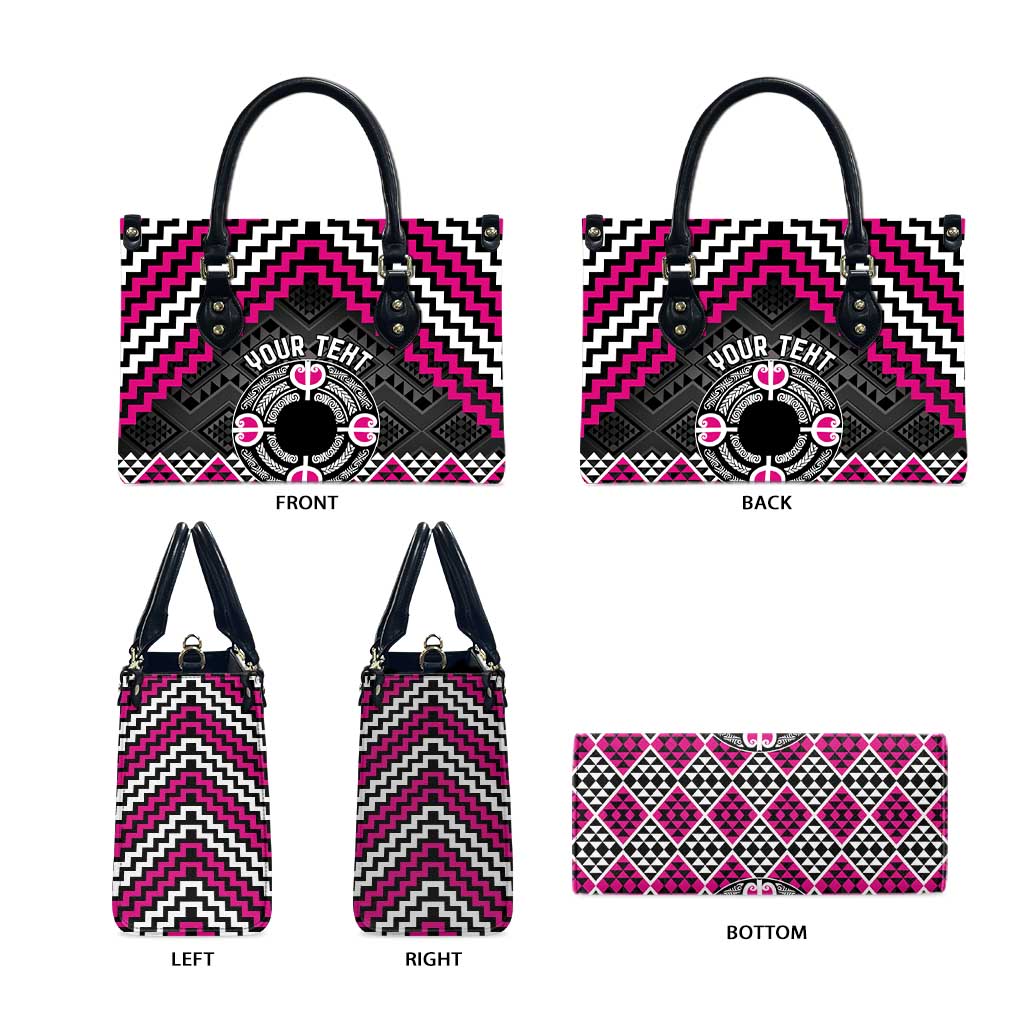 Personalised Aotearoa Niho Taniwha Motif Leather Bag Pink Style - Polynesian Pride
