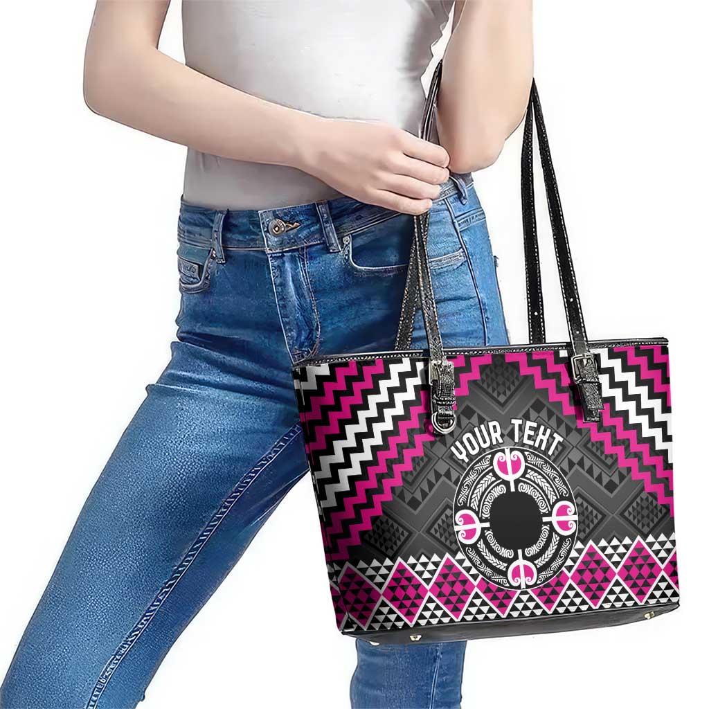 Personalised Aotearoa Niho Taniwha Motif Leather Tote Bag Pink Style