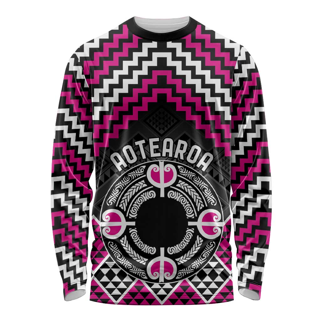 Personalised Aotearoa Niho Taniwha Motif Long Sleeve Shirt Pink Style
