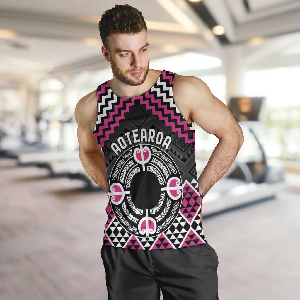 Personalised Aotearoa Niho Taniwha Motif Men Tank Top Pink Style