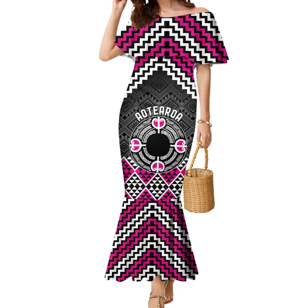 Personalised Aotearoa Niho Taniwha Motif Mermaid Dress Pink Style