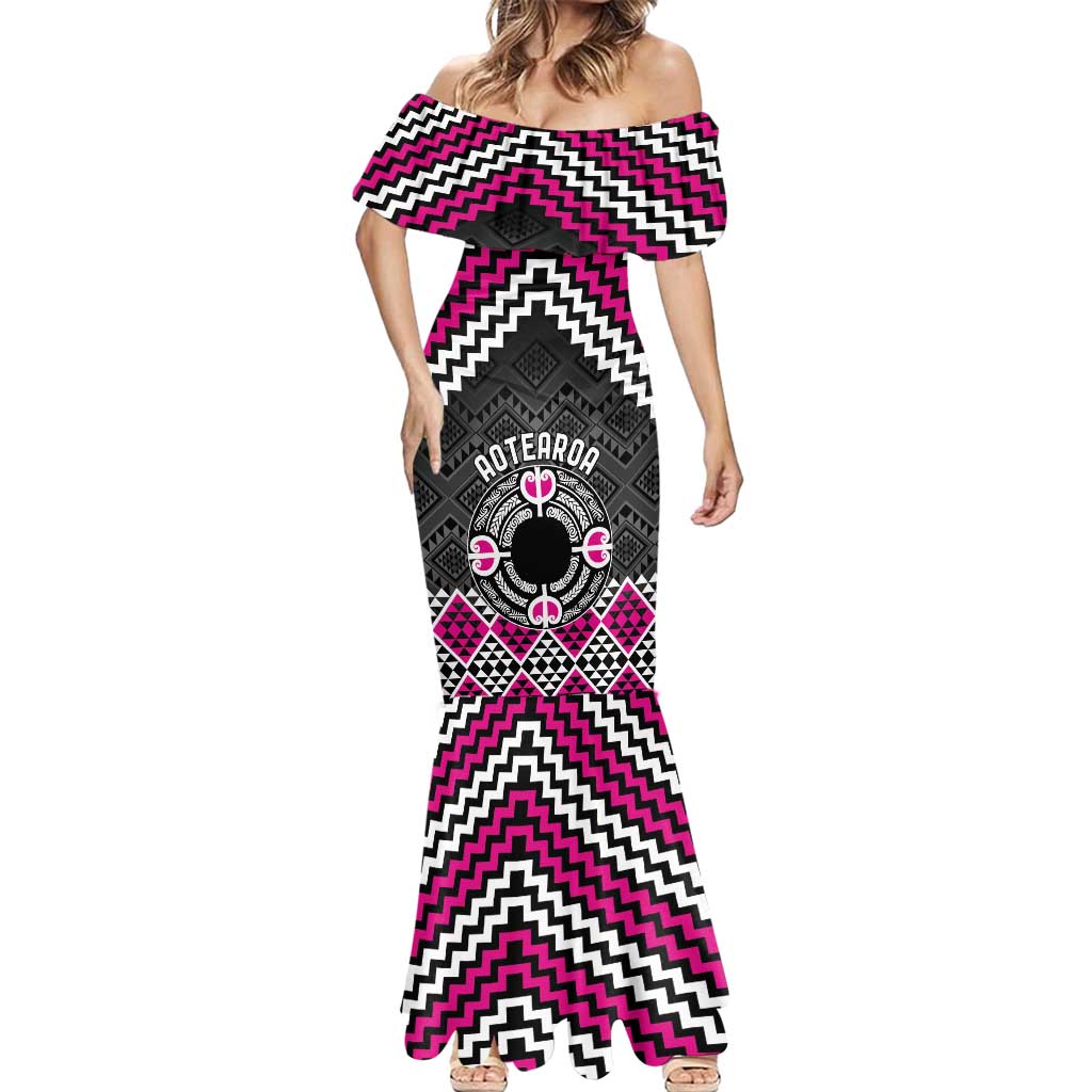 Personalised Aotearoa Niho Taniwha Motif Mermaid Dress Pink Style