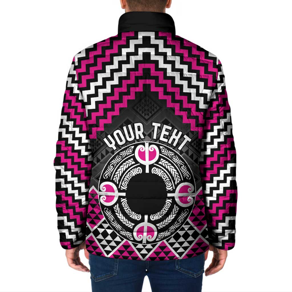 Personalised Aotearoa Niho Taniwha Motif Padded Jacket Pink Style - Polynesian Pride