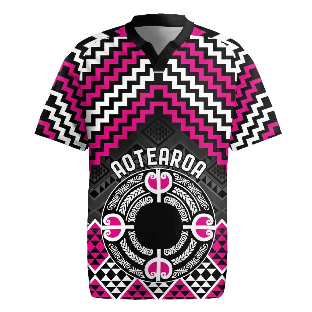 Personalised Aotearoa Niho Taniwha Motif Rugby Jersey Pink Style LT9 Pink - Polynesian Pride