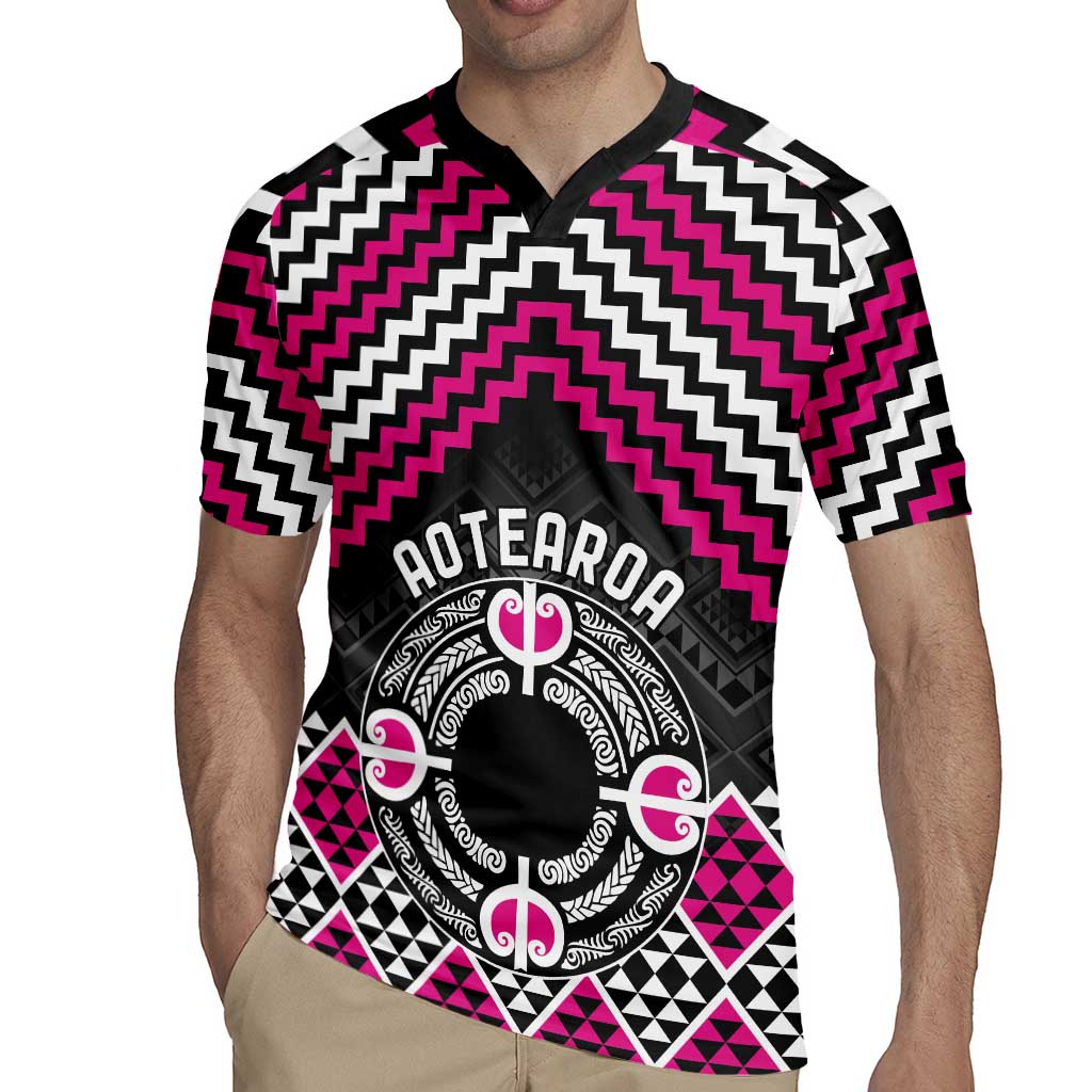 Personalised Aotearoa Niho Taniwha Motif Rugby Jersey Pink Style LT9 - Polynesian Pride