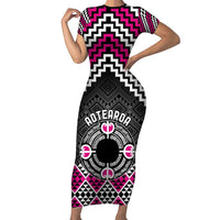 Personalised Aotearoa Niho Taniwha Motif Short Sleeve Bodycon Dress Pink Style