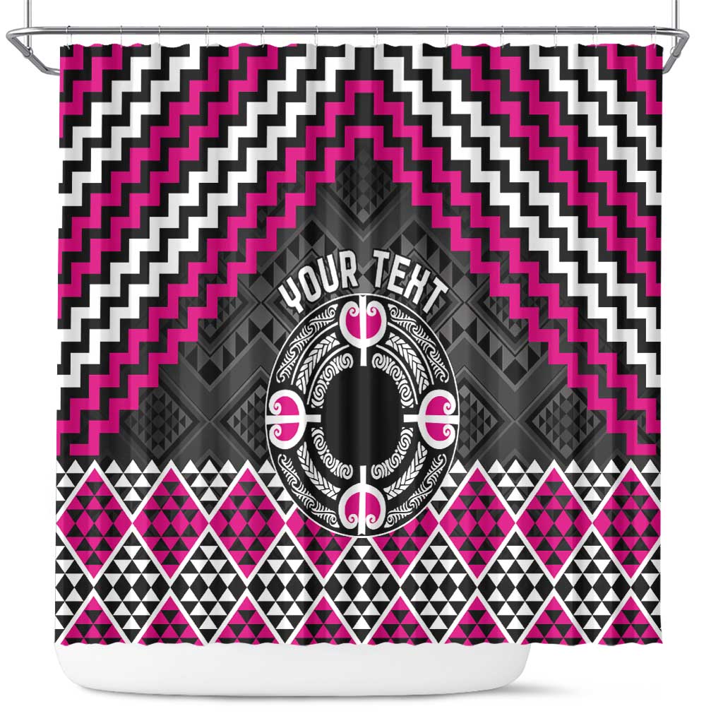 Personalised Aotearoa Niho Taniwha Motif Shower Curtain Pink Style